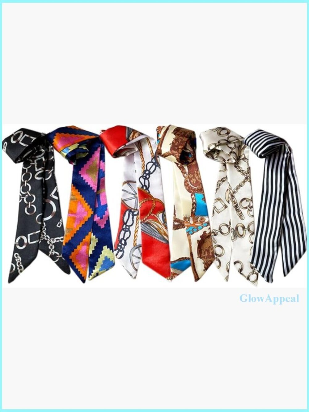 6 Pack Imitation Silk Scarf Set for Handbag Hair Neck Fashion Accessories